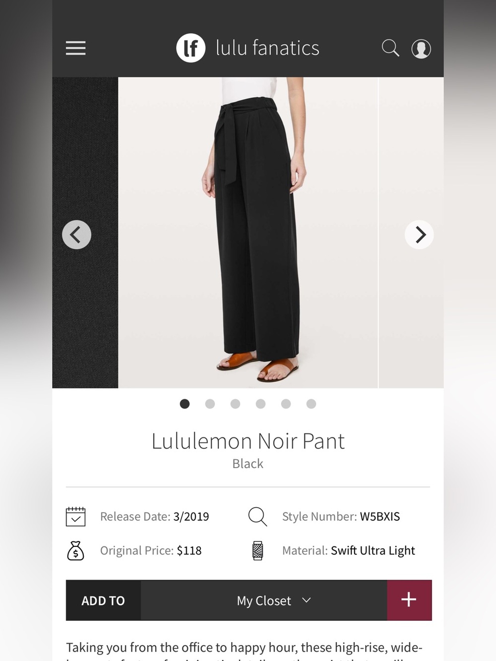 Lululemon Noir Pant